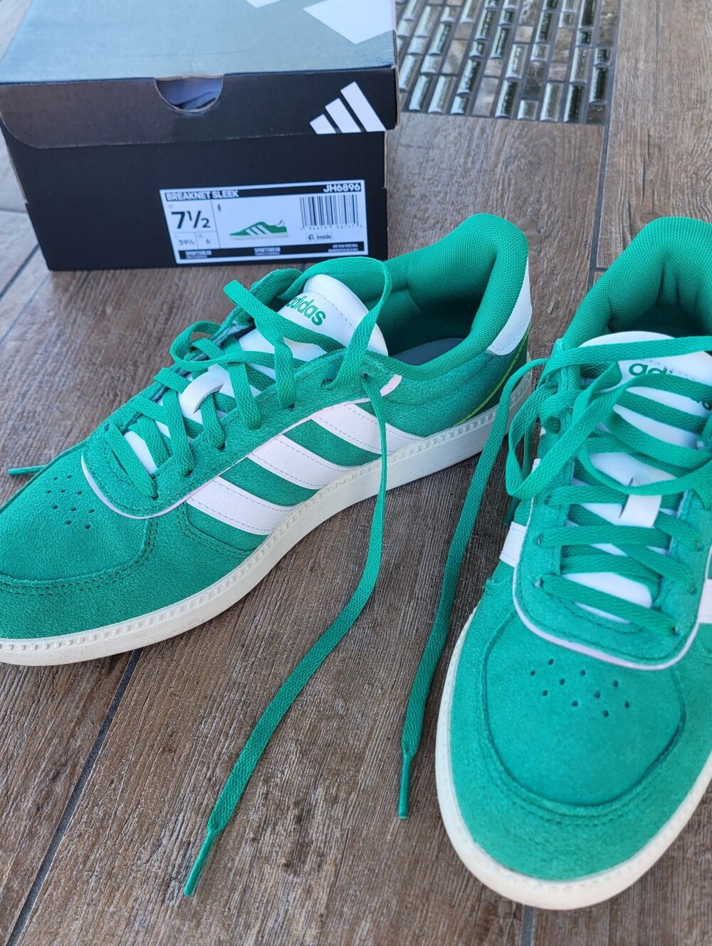 Adidas Breaknet Suede Sneakers Green White Women's Size 7.5